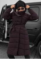 Długa pikowana Geacă z kapturem i paskiem Snow Empress mov afină