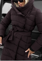 Długa pikowana Geacă z kapturem i paskiem Snow Empress mov afină