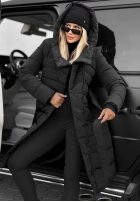 Długa pikowana Geacă z kapturem i paskiem Snow Empress mov afină