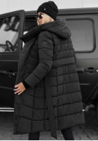 Długa pikowana Geacă z kapturem i paskiem Snow Empress mov afină