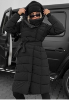 Długa pikowana Geacă z kapturem i paskiem Snow Empress mov afină