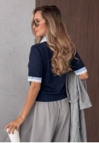 Miękki sweterek z koronką i kołnierzykiem w paski Fall Stripes ciocolatiu