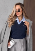 Miękki sweterek z koronką i kołnierzykiem w paski Fall Stripes ciocolatiu