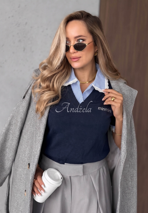 Pulover din v&acirc;scoză cu dantelă și guler &icirc;n dungi Fall Stripes