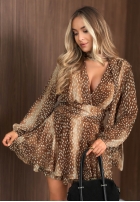 Wzorzysta Rochie mini z falbankami Angel Eyes camel