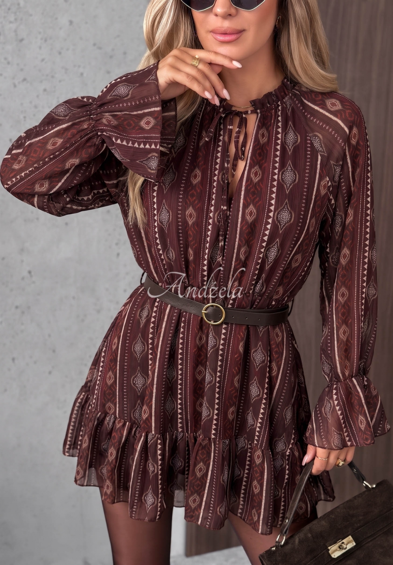 Rochie mini cu imprimeu și volănașe True Romance