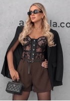 Krótkie din material textil spodenki z paskiem New Classic ciocolatii