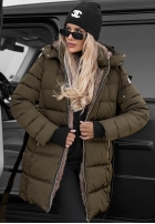 Długa pikowana Geacă z kapturem i paskiem Cold Theory ciocolatie