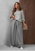 Eleganckie Pantaloni wide leg z zakładkami Timeless Poise jasnoszare