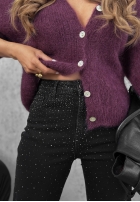 Pantaloni din denim mom fit z kryształkami Glitter Affair negre