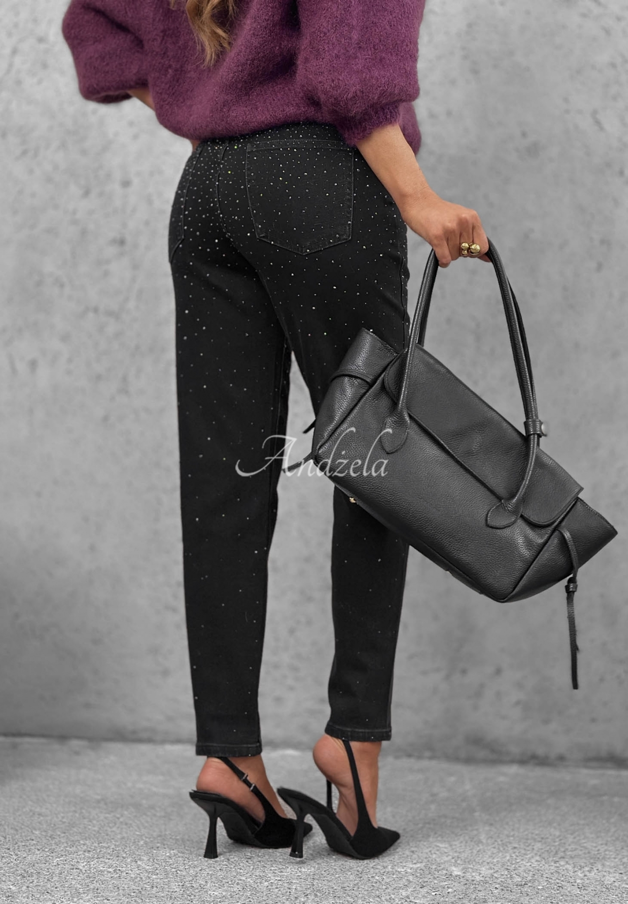 Blugi mom fit cu cristale Glitter Affair