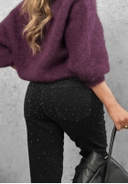 Pantaloni din denim mom fit z kryształkami Glitter Affair negre