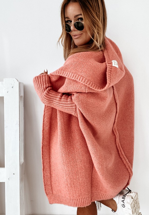 Cardigan lung oversize cu glugă, cu lână Montevista