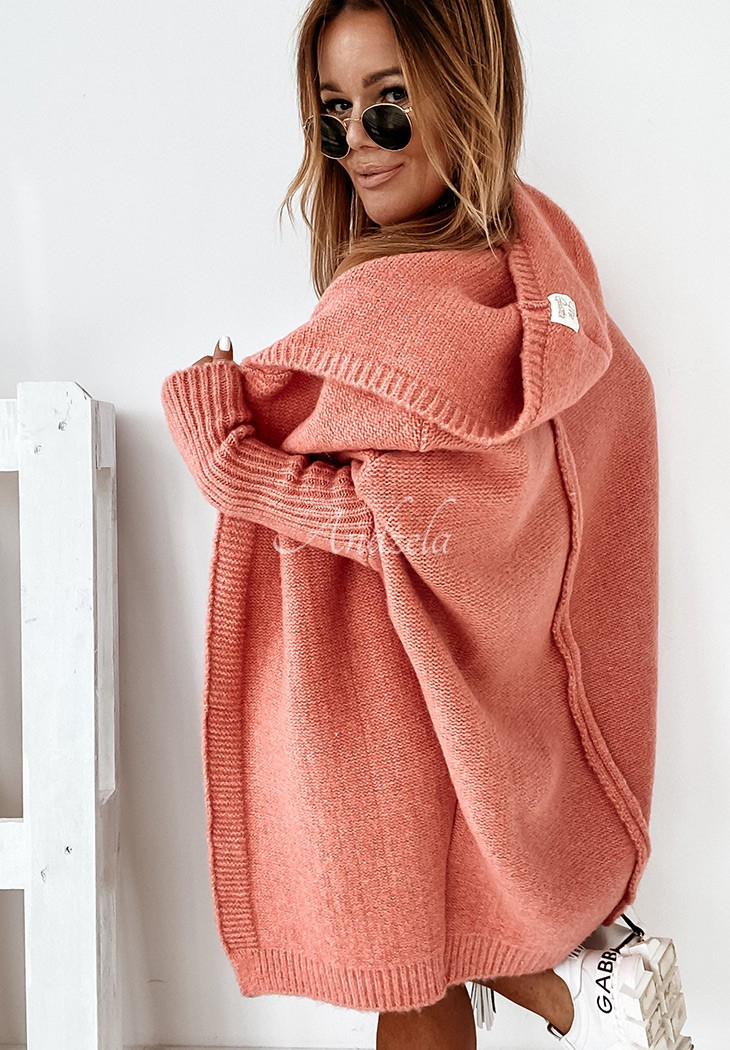 Cardigan lung oversize cu glugă, cu lână Montevista
